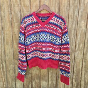 Abercrombie & Fitch Vintage 90s the harvest Sweater Red Fair Isle Womens Size L